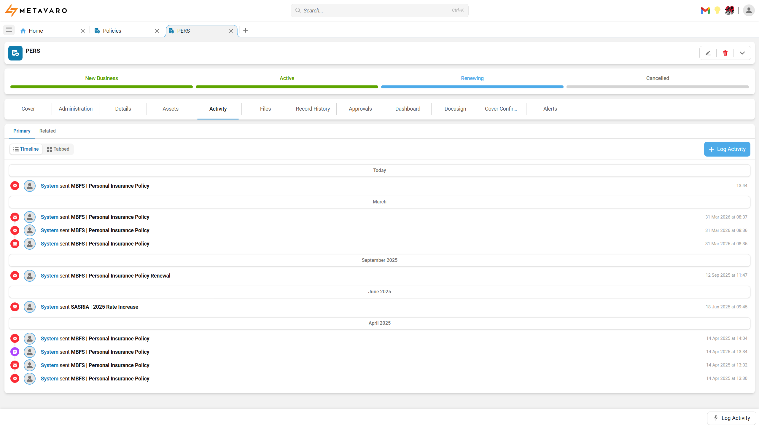 Calls, emails and notes on a single record timeline